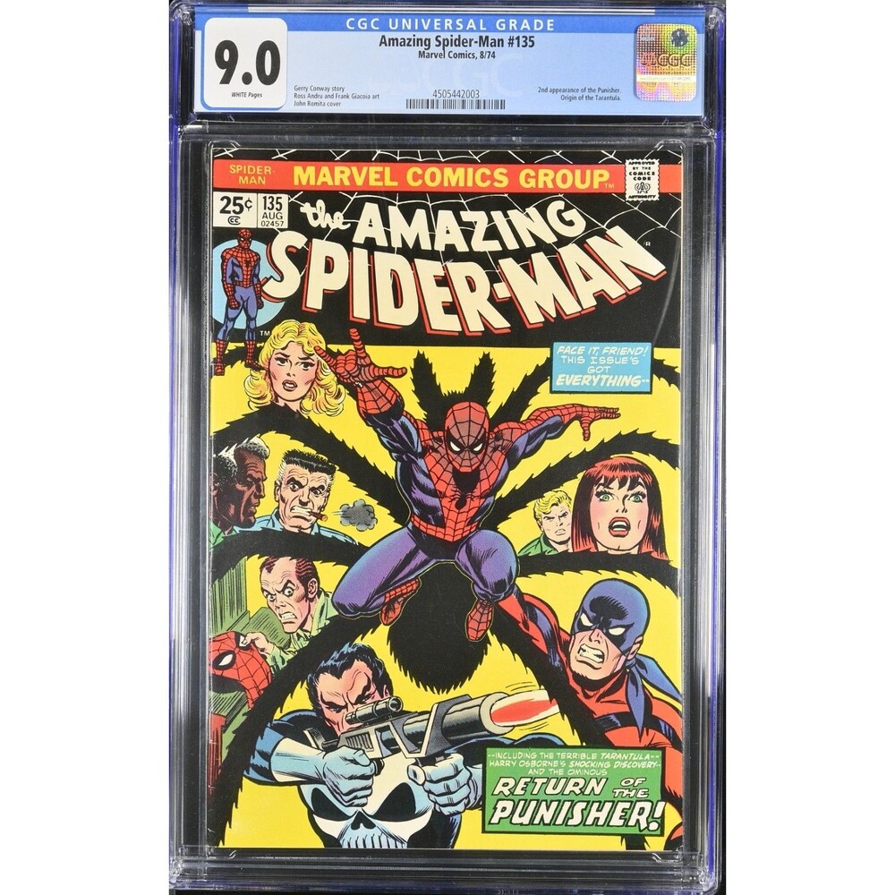 Amazing Spider-Man #135 1974 2nd Appearance Of The Punisher CGC 9.0 WHITE PAGES